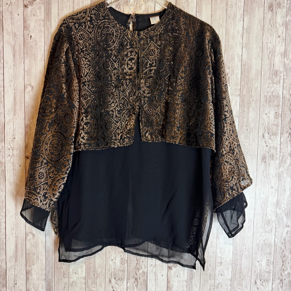 Vintage Han Fen New York Devoré Burnout Rayon Silk Overlay Blouse